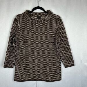 Women's Talbots Brown & Tan Merino Wool Roll Neck 3/4 Sleeve Sweater Tunic M